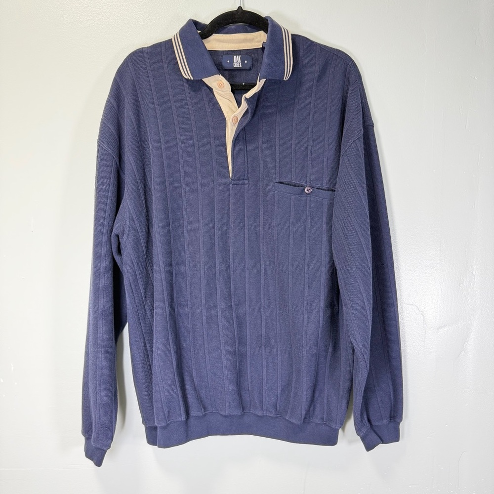 OAK CREEK Vintage 90s‎ Y2K Men's Navy Sweater with Cream Details XL